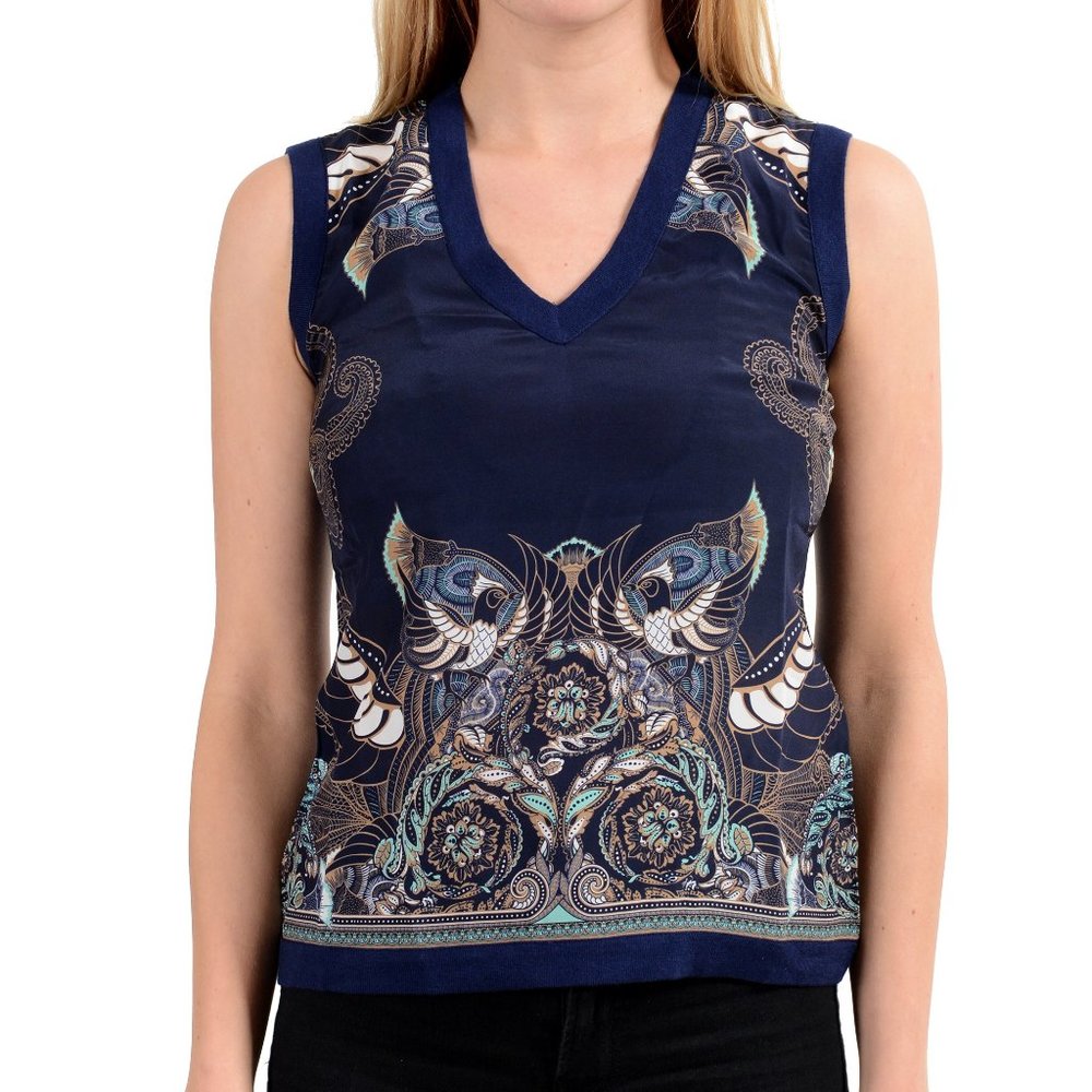 Versace Collection Women's Silk Navy Blue Tank Top